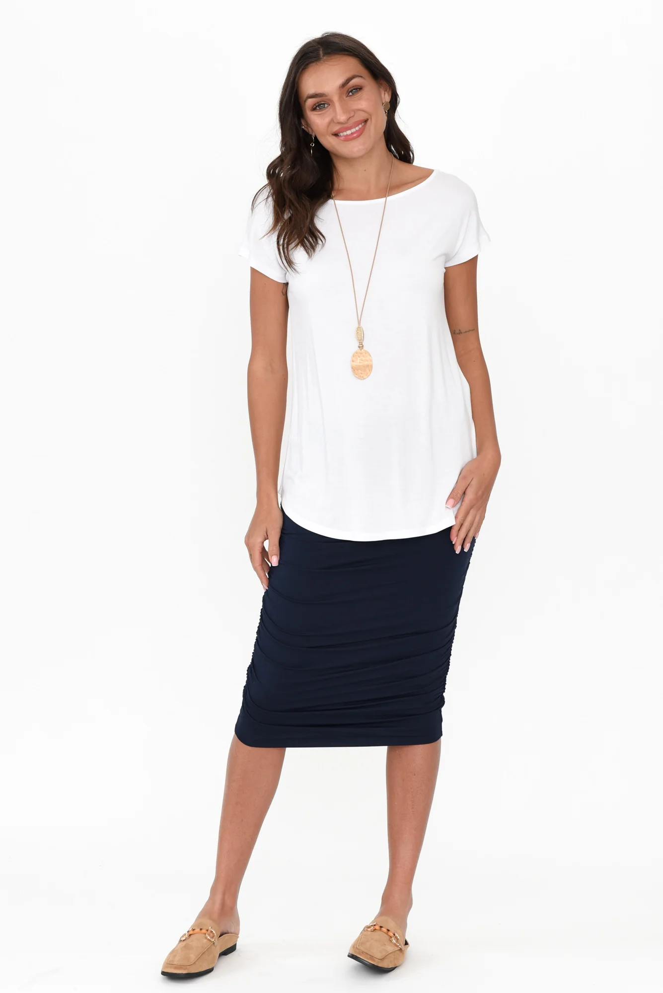 Pia White Bamboo Boatneck Tee - Image 8