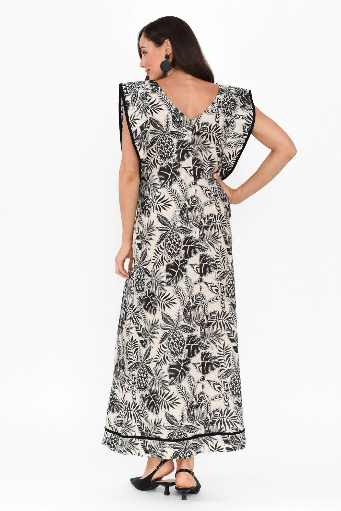 Whitney Black Leaf Linen Maxi Dress - Image 5