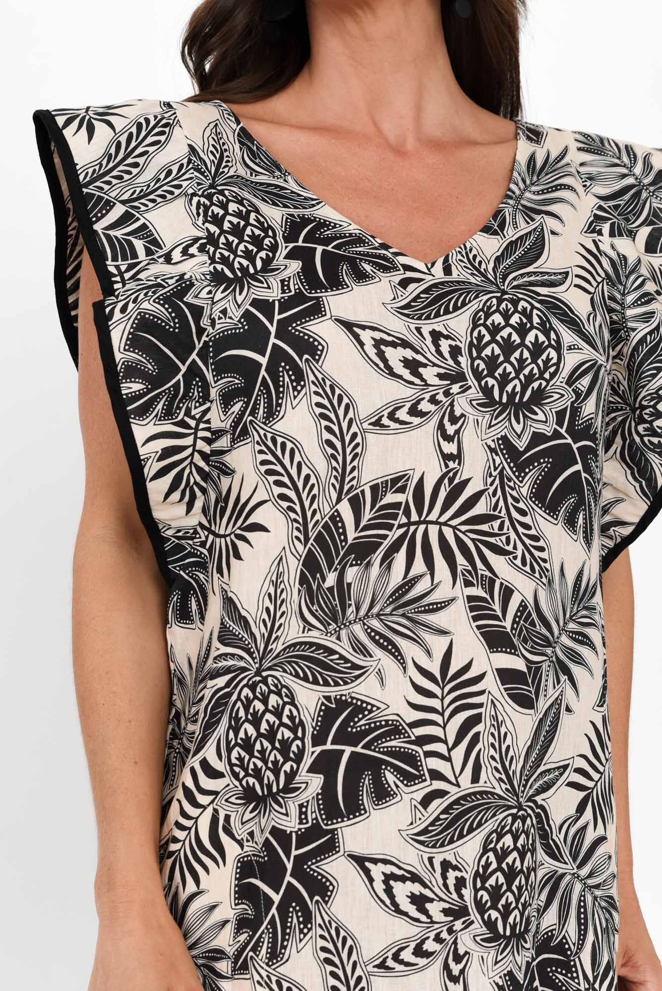 Whitney Black Leaf Linen Maxi Dress - Image 6