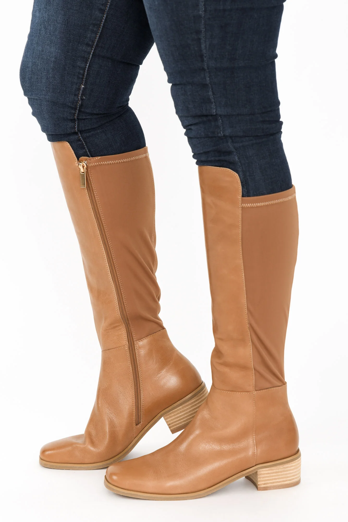 Young Tan Leather Knee High Boot - Image 5