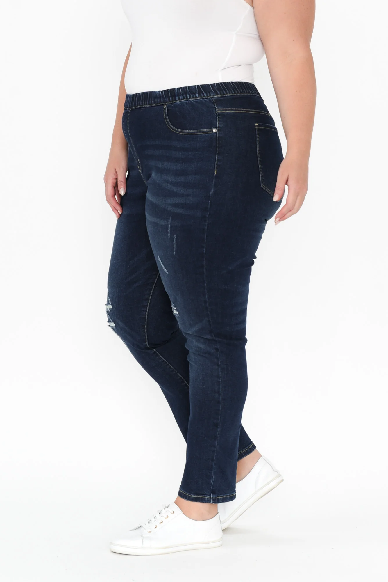 Zadie Distressed Dark Blue Stretch Jeans - Image 11
