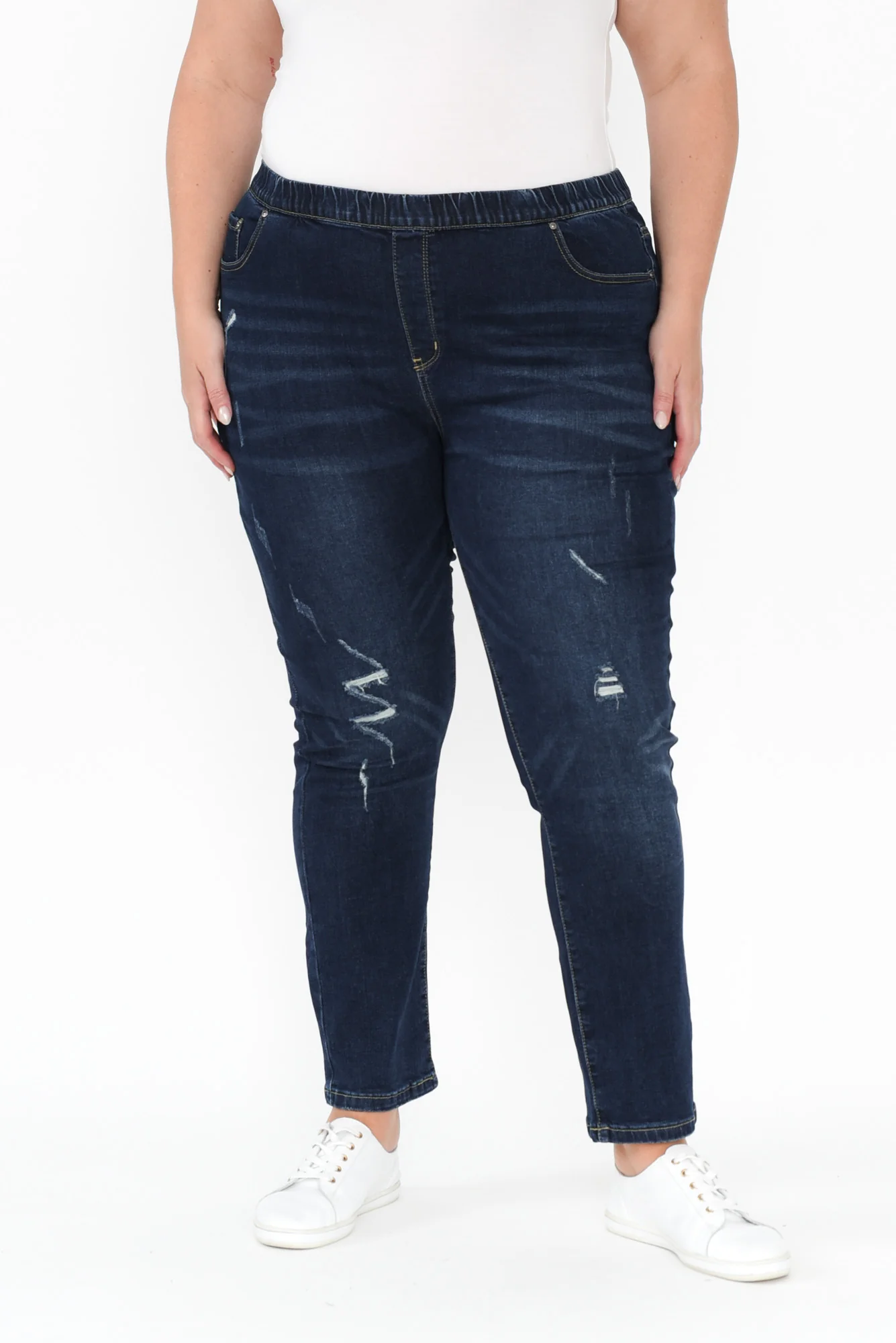 Zadie Distressed Dark Blue Stretch Jeans - Image 9