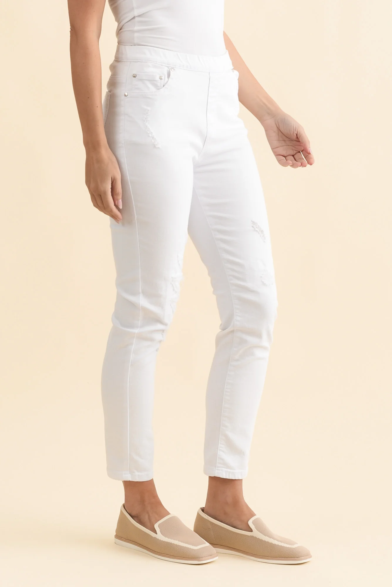 Zadie Distressed White Stretch Jeans - Image 4