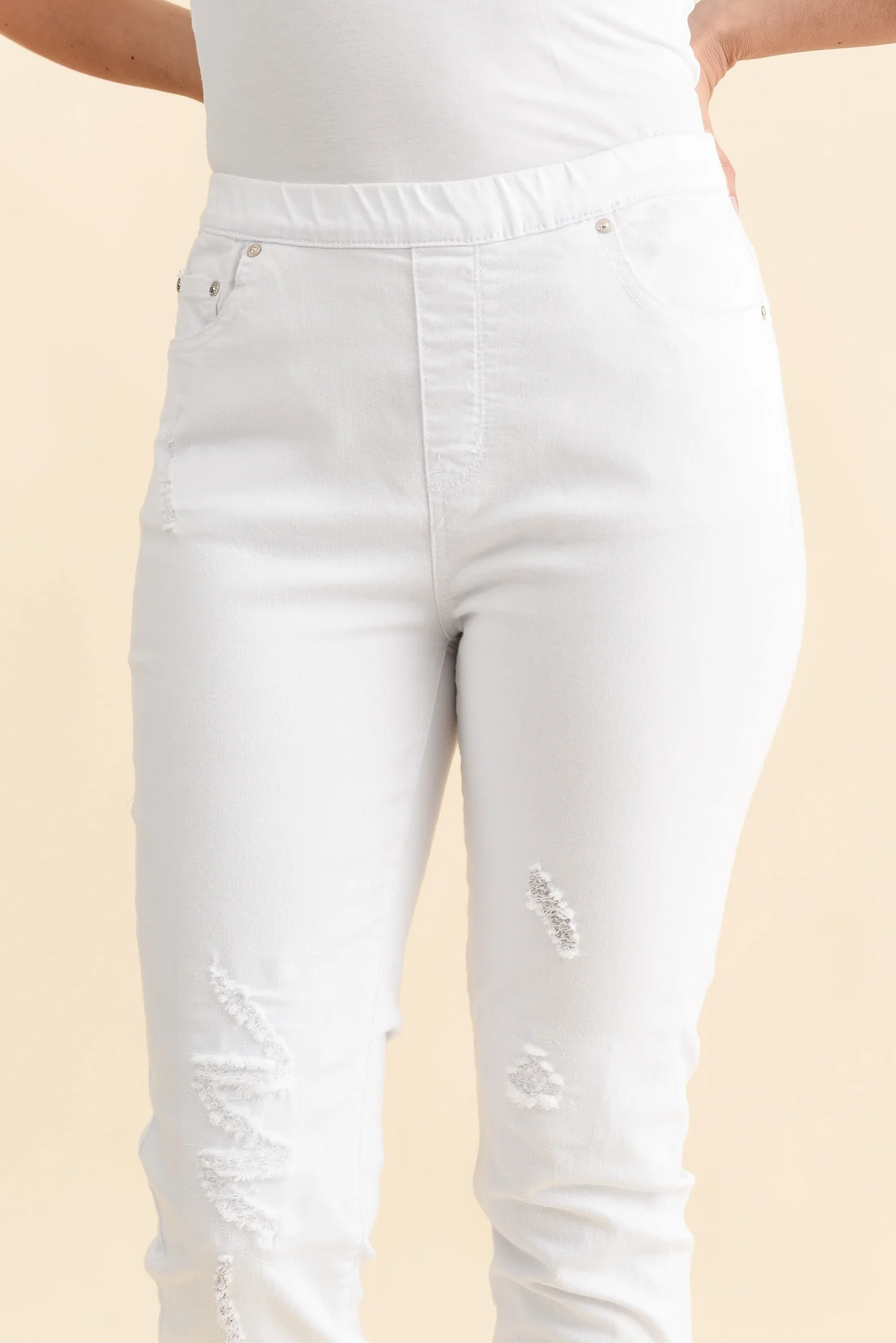 Zadie Distressed White Stretch Jeans - Image 6