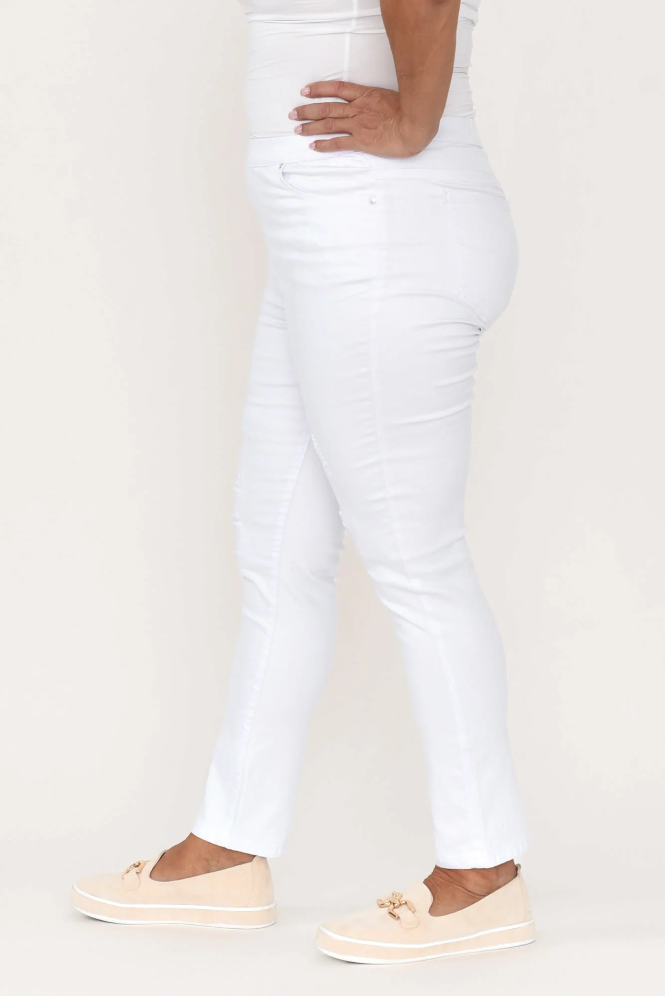 Zadie Distressed White Stretch Jeans - Image 9