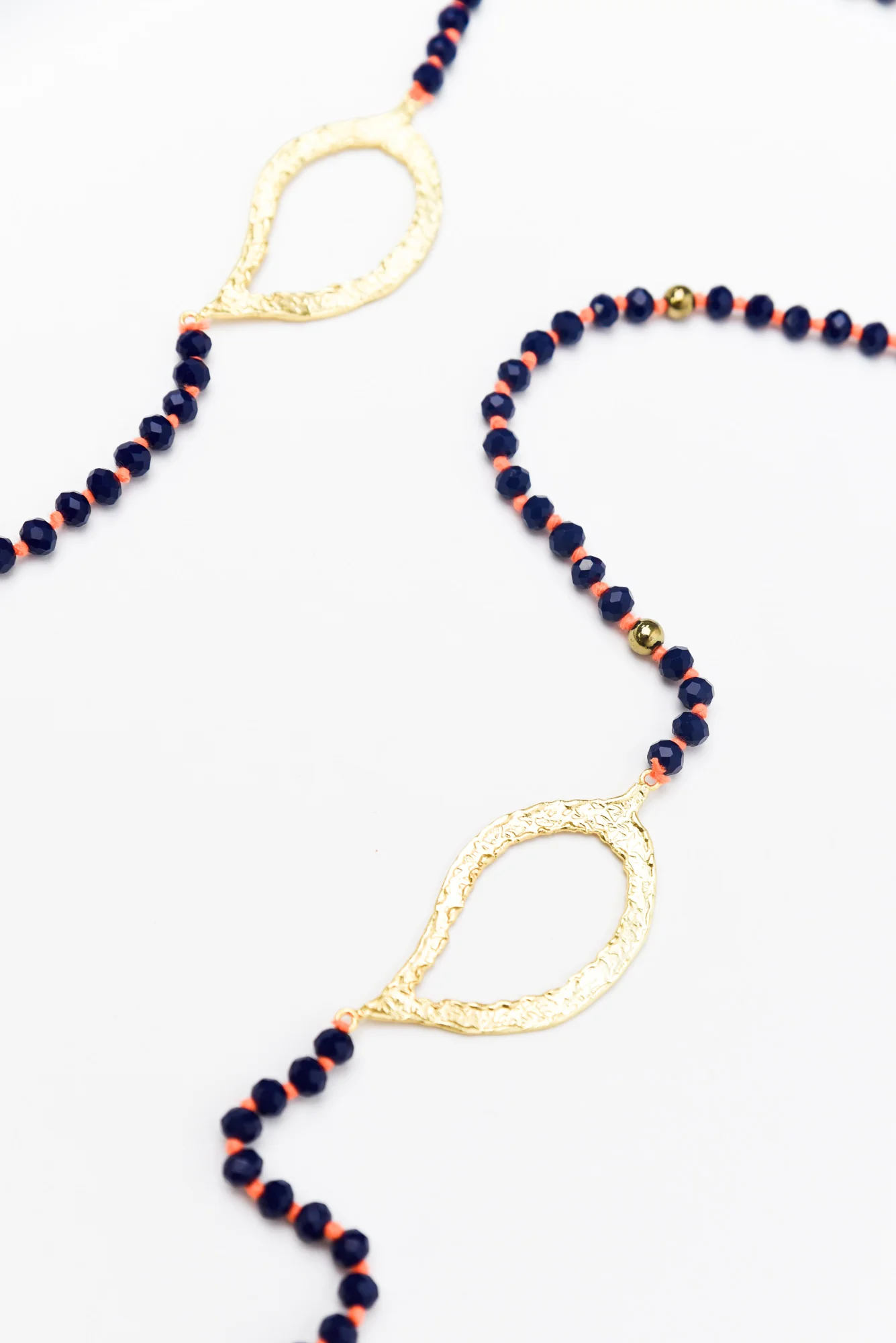 Zaire Navy Beaded Leaf Necklace - Image 3