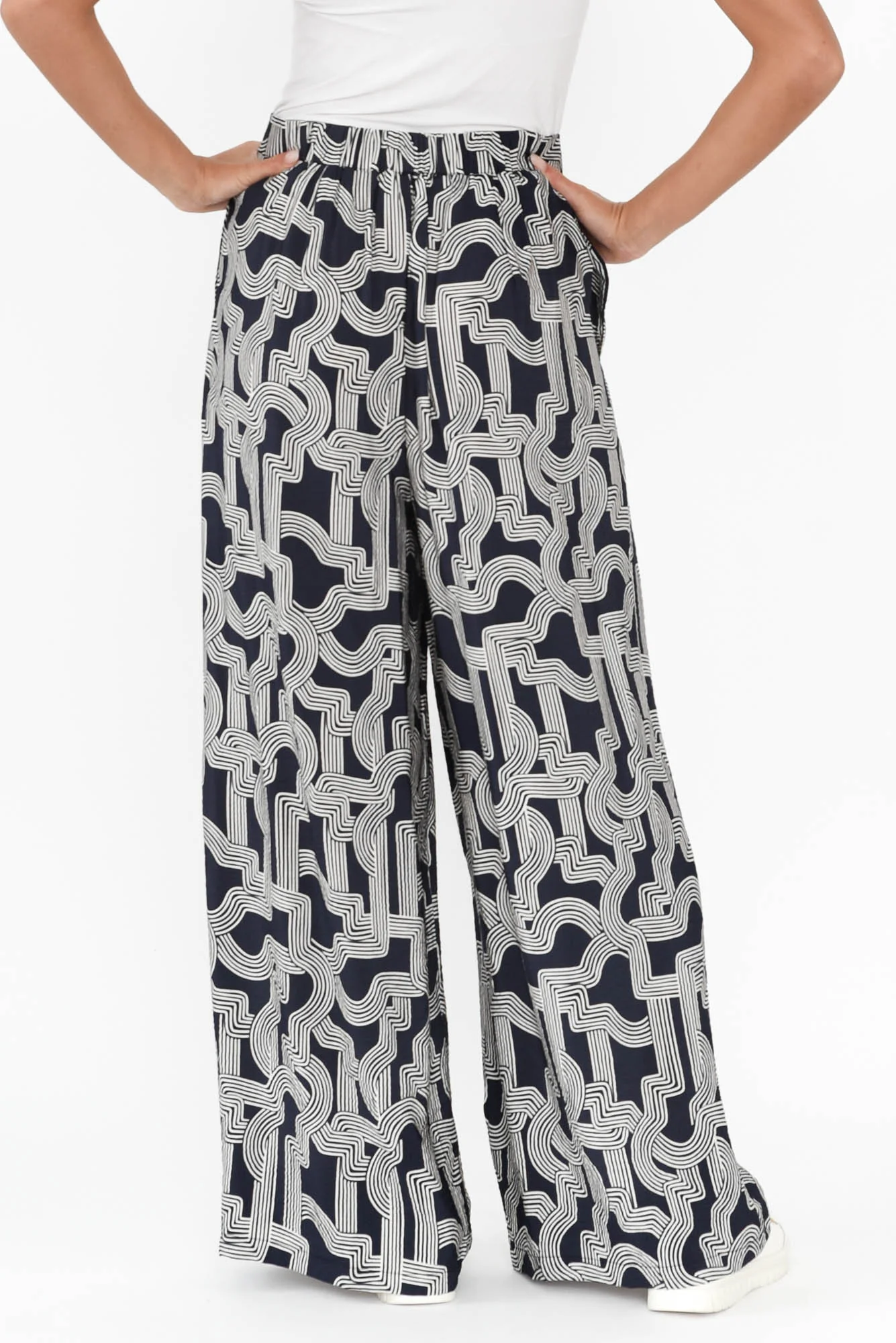 Zander Navy Geo Wide Leg Pants - Image 6